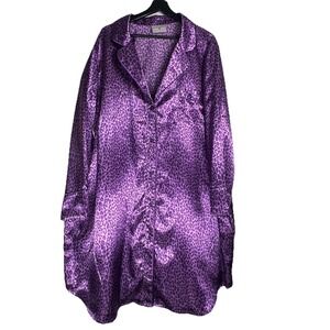 Avenue Body Women's Night Shirt 30/32‎ Purple Leopard Print Button Lightweight